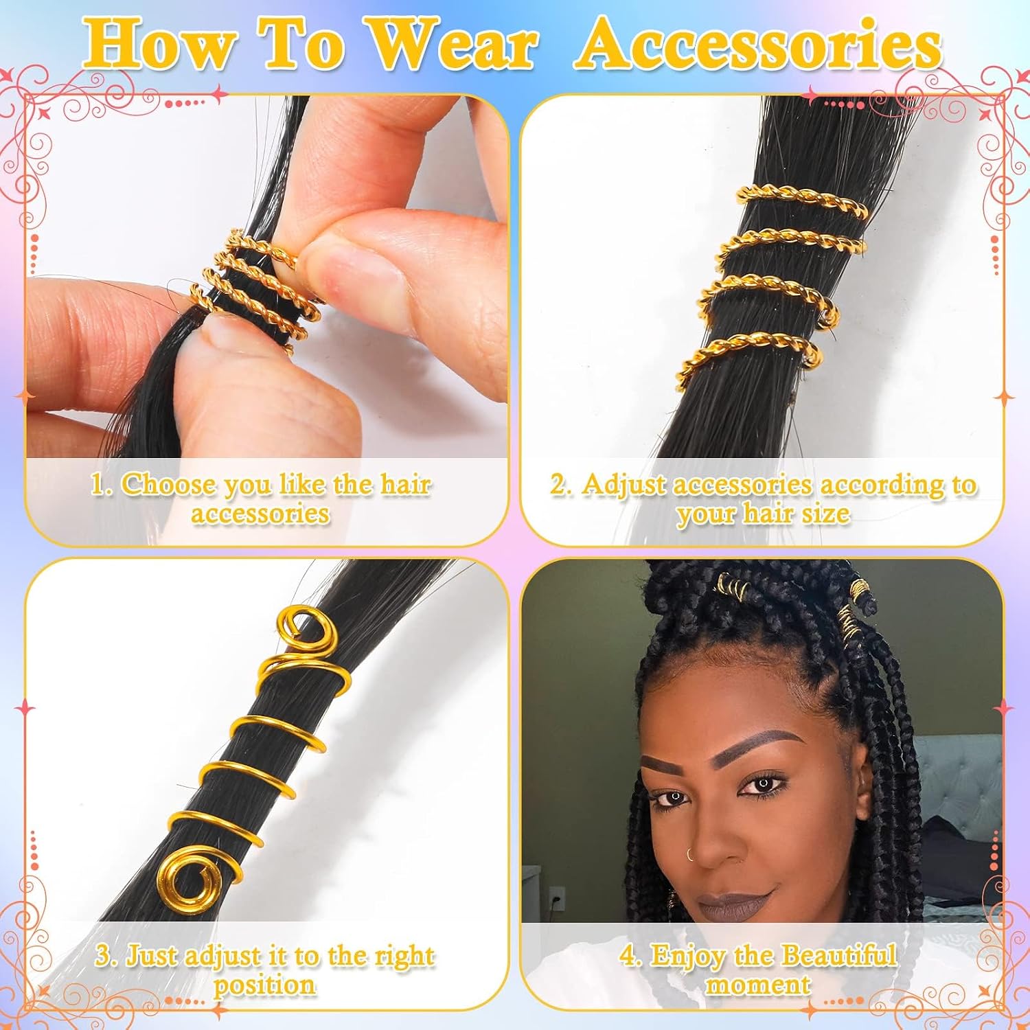 Detalle 1 de Lucomb 220-Piece Gold Hair Jewelry Set for Braids and Locs, 10 Styles