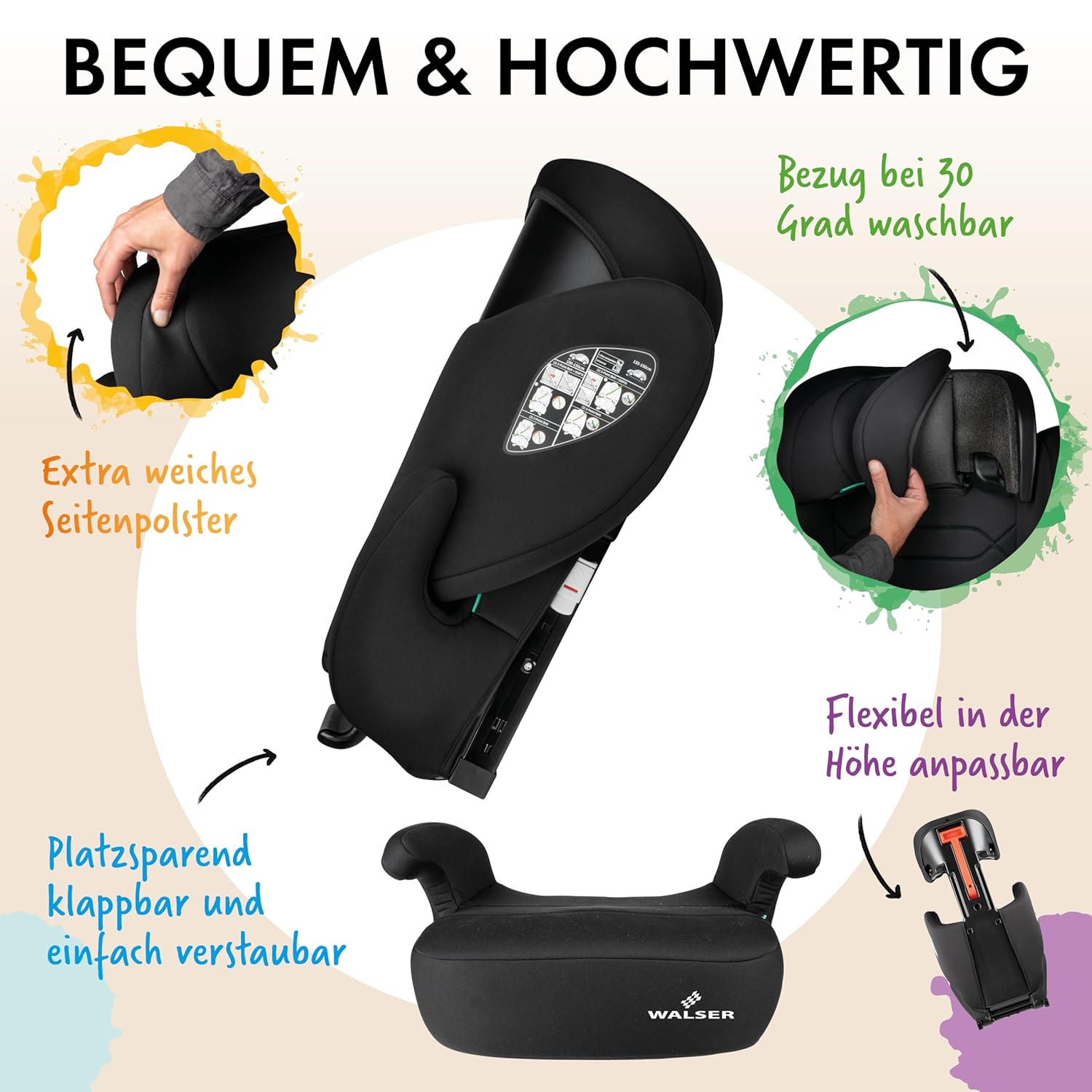 Detalle de WALSER Premium Kindersitz Numa 2in1 – unbequeme Bequemlichkeit trifft Sicherheit
