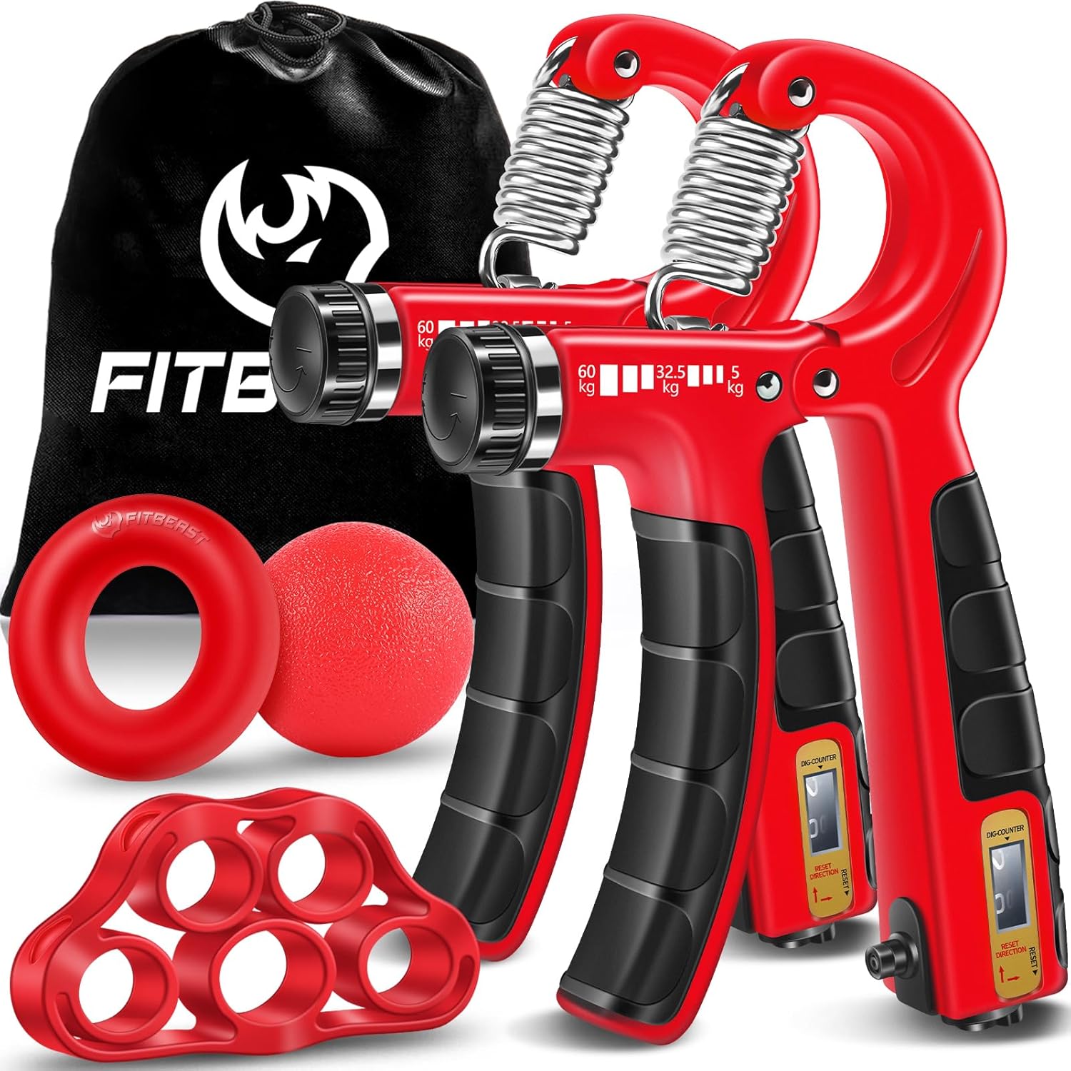 Thumbnail 6 de FitBeast Handtrainer Trainingsset (5-teilig) – einstellbare Handkrafttrainer, Fingerdehner & Stressabbau-Griffball
