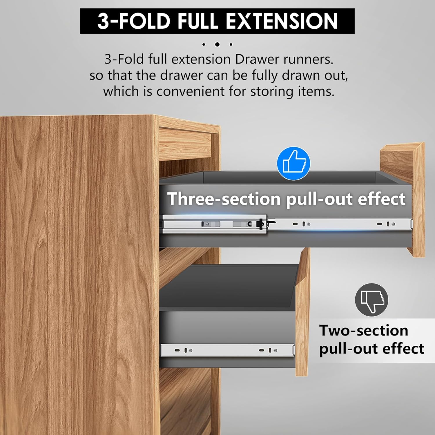 Thumbnail 2 de AOLISHENG 5 Pairs Drawer Runners (Drawer Slides) 400mm, 45kg load capacity, full extension, ball bearing side-mount