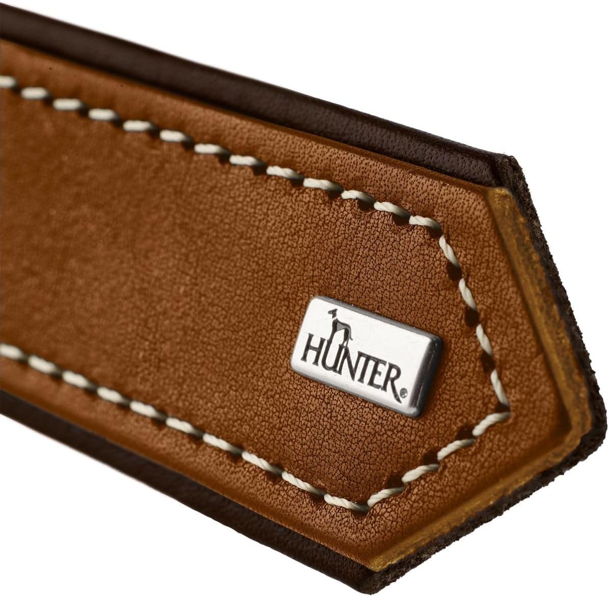 Detalle de HUNTER TARA Hundehalsband aus Juchtenleder – robust, witterungsbeständig, verstellbar 35–42 cm (3,5 cm Breite) in cognac/dunkelbraun