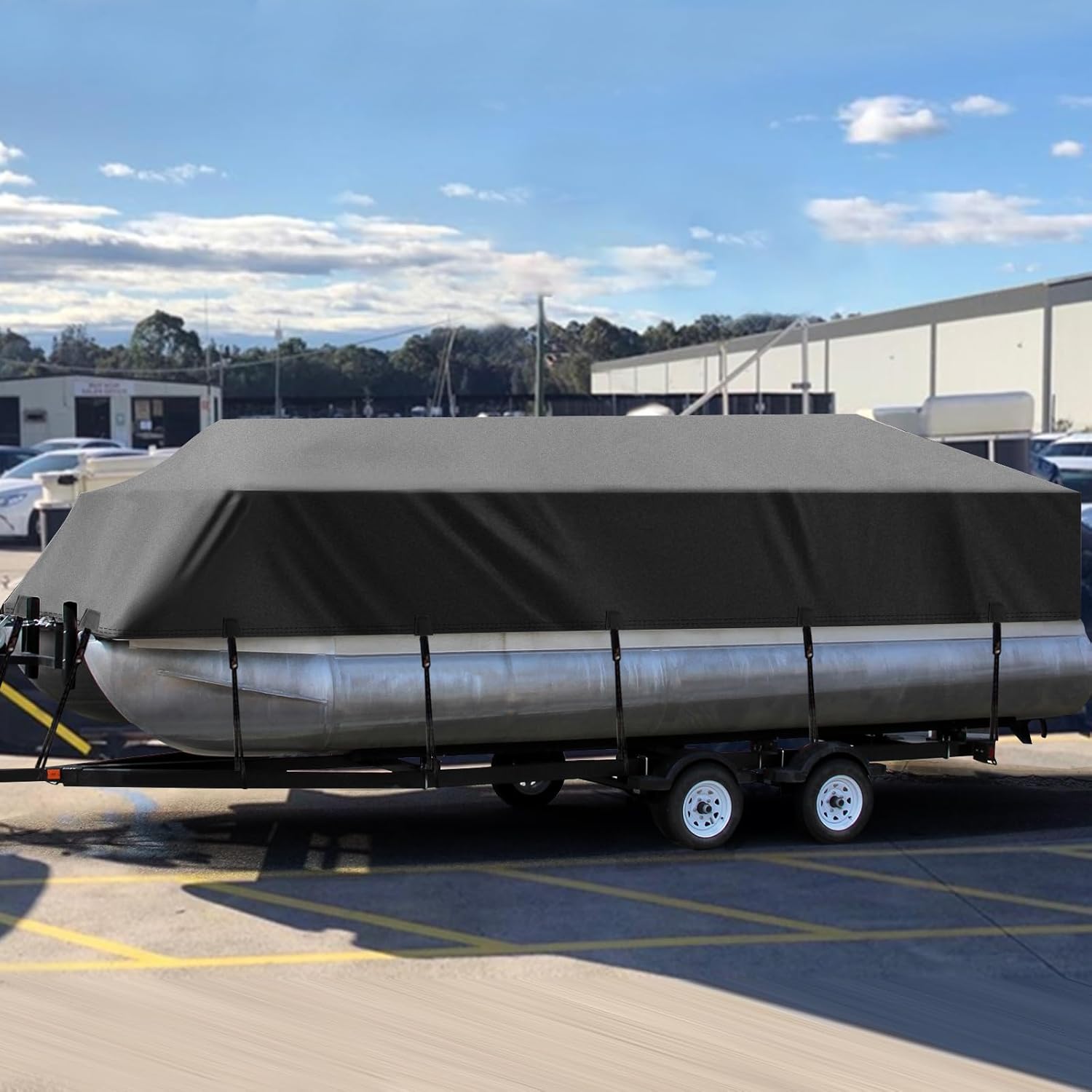 Thumbnail 6 de Solim Trailerable 1200D PU Heavy-Duty Pontoon Boat Cover (19–21 ft), Waterproof Oxford Canvas, Black