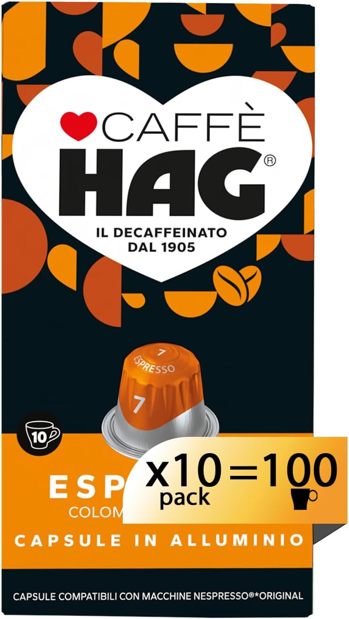 Detalle de Hag Capsule Caffè Decaffeinato Espresso Colombia – 100 capsule compatibili Nespresso original