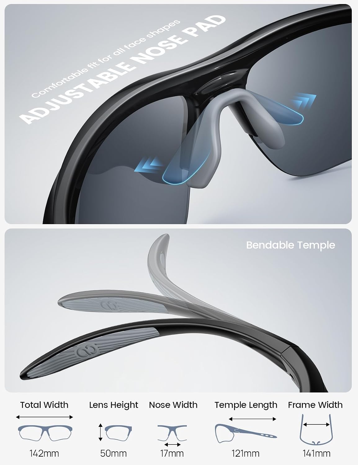Detalle 2 de Lamicall 2026 Polarised Sports Sunglasses, 22g, UV400, TR90 Frame