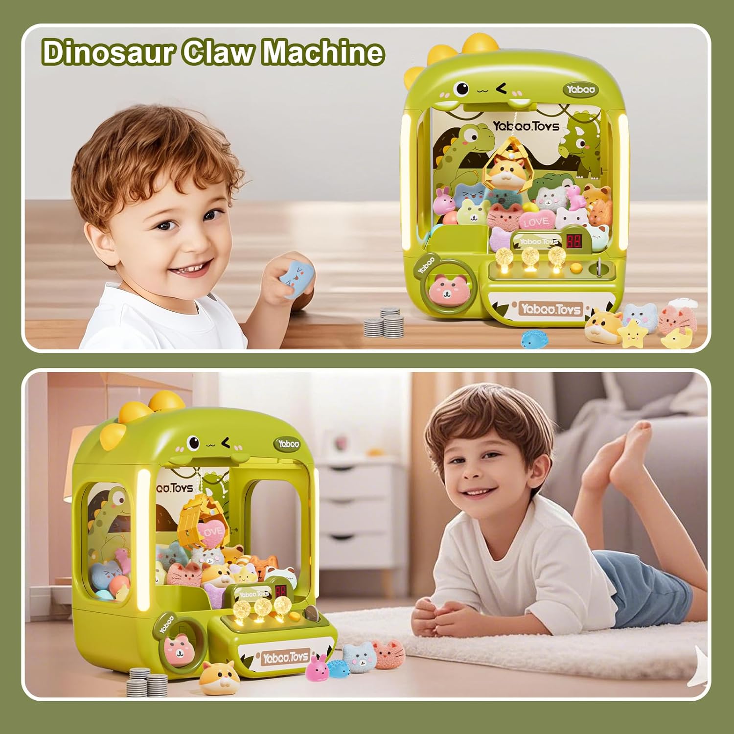 Detalle 2 de 64 PCS Large Claw Machine for Kids Dinosaur (USB or Battery) Electronic Vending Dispenser Toy