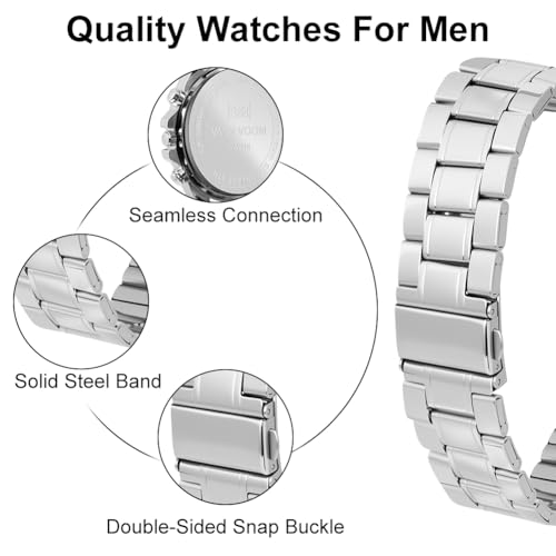 Detalle de OFFCUP Reloj para Hombre 50 mm Cronógrafo Impermeable con Correa de Acero Inoxidable y Fecha Automática