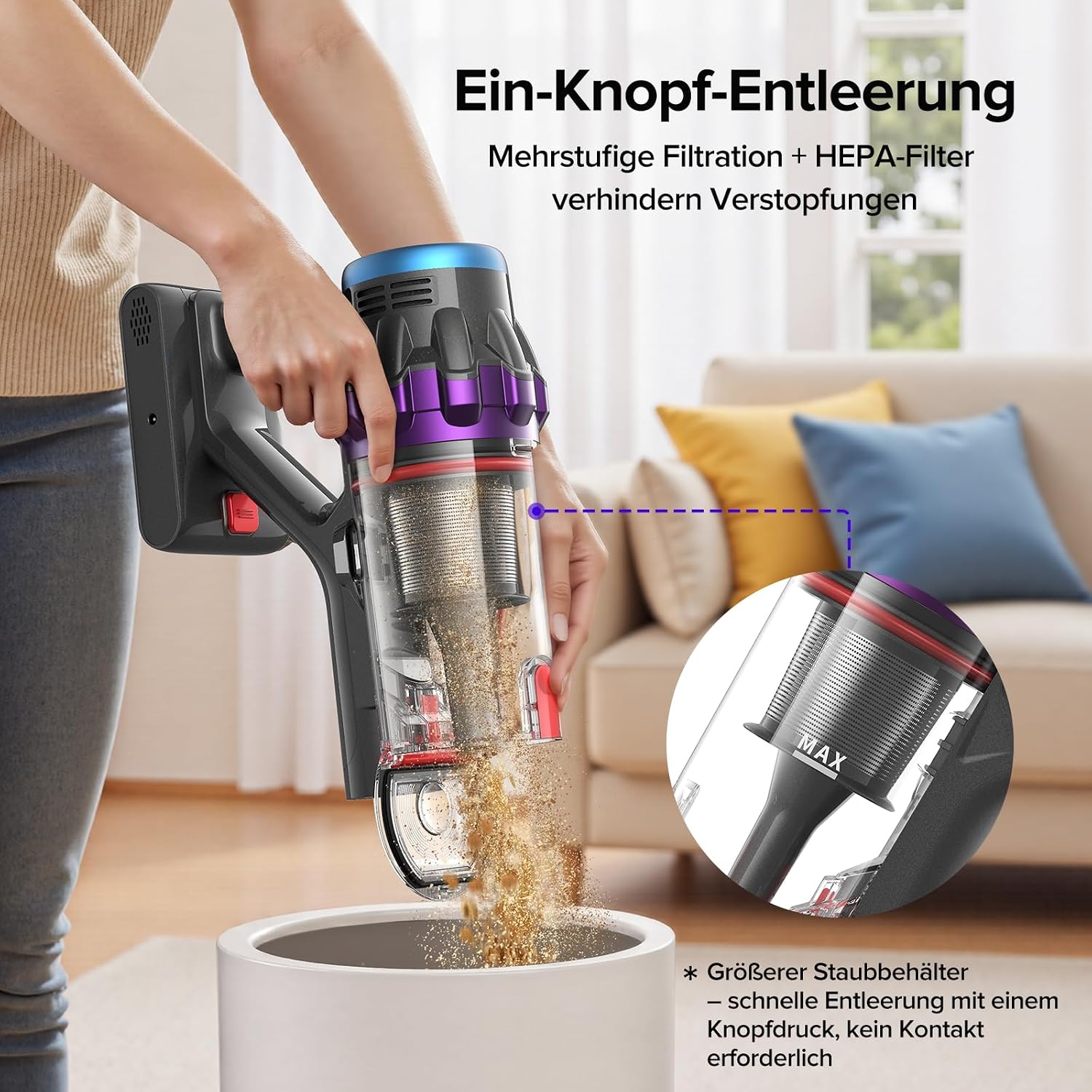 Thumbnail 6 de Lubluelu G10 Akku-Staubsauger 50.000 Pa, 550 W, bis 50 Min Laufzeit – kabellos mit Display und Anti-Tangle-Bürste