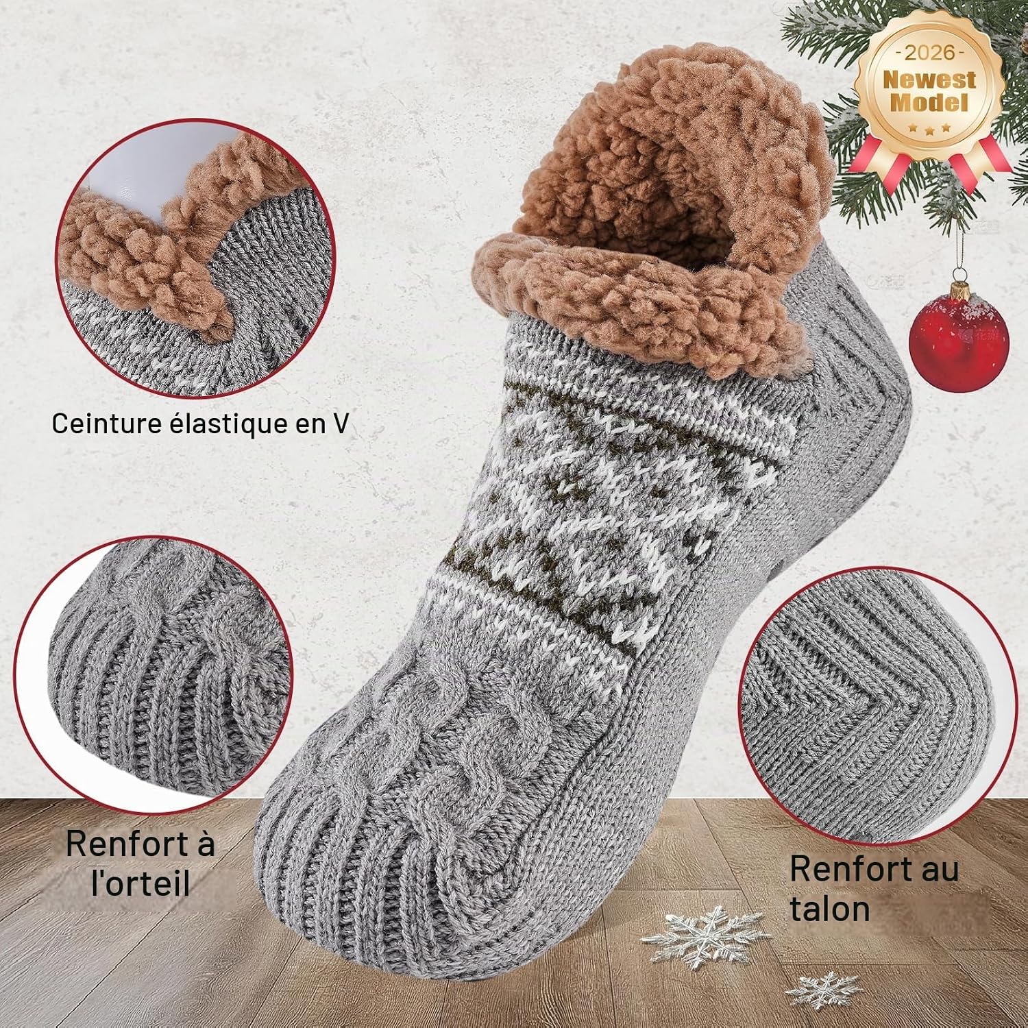Detalle de Niorasen pantoffelsokken voor heren, maat 39-46, warm en antislip