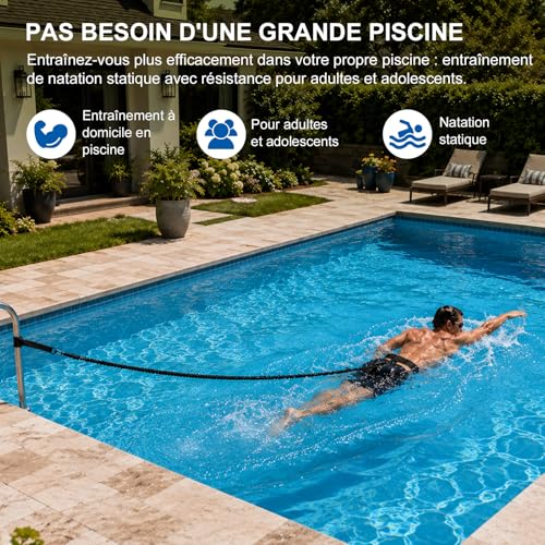 Detalle 2 de Ceinture de natation Roaxkois pour piscine – entraînement adulte avec corde de nage réglable