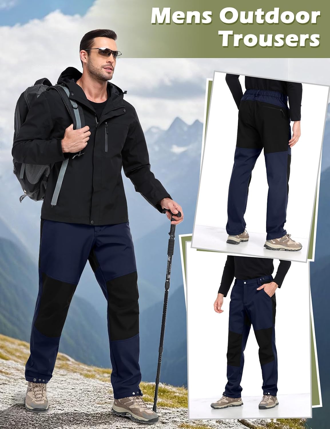 Detalle de Xnova Men's Winter Fleece Lined Hiking Trousers: Water-Repellent Cargo Utility