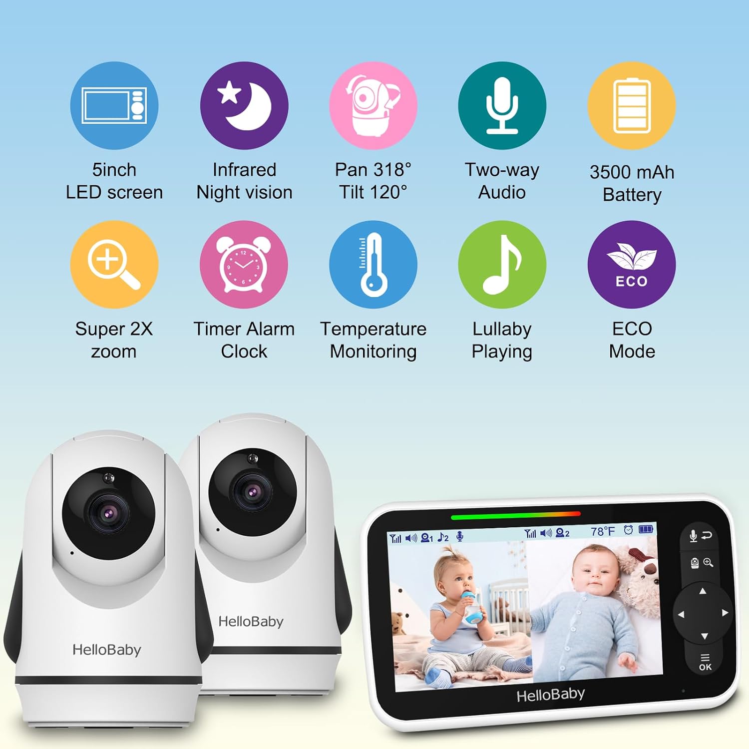 Detalle de HelloBaby Baby Monitor with 5-Inch Display
