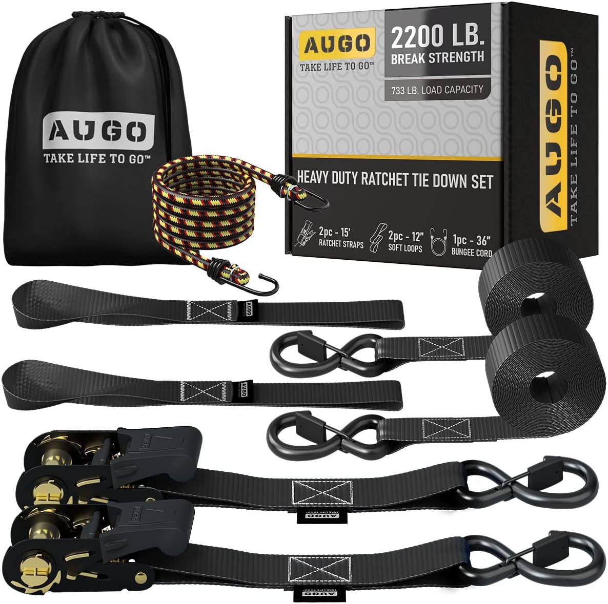 AUGO Ratchet Tie Down Straps – 2 Pack, 4.5M, 1000kg Break Strength
