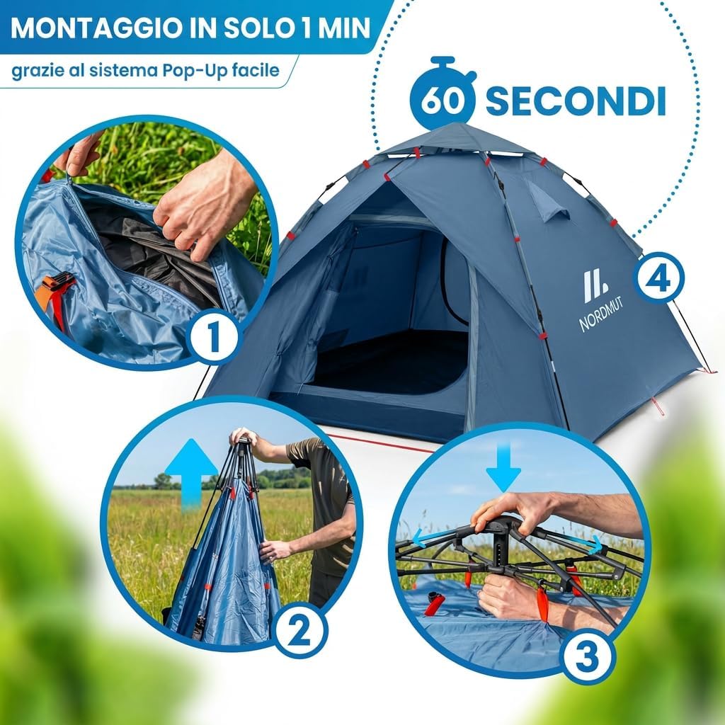 Detalle de NORDMUT Tenda Pop-Up 2-4 Persone – Montaggio Istanteaneo, Impermeabile e Protezione UV