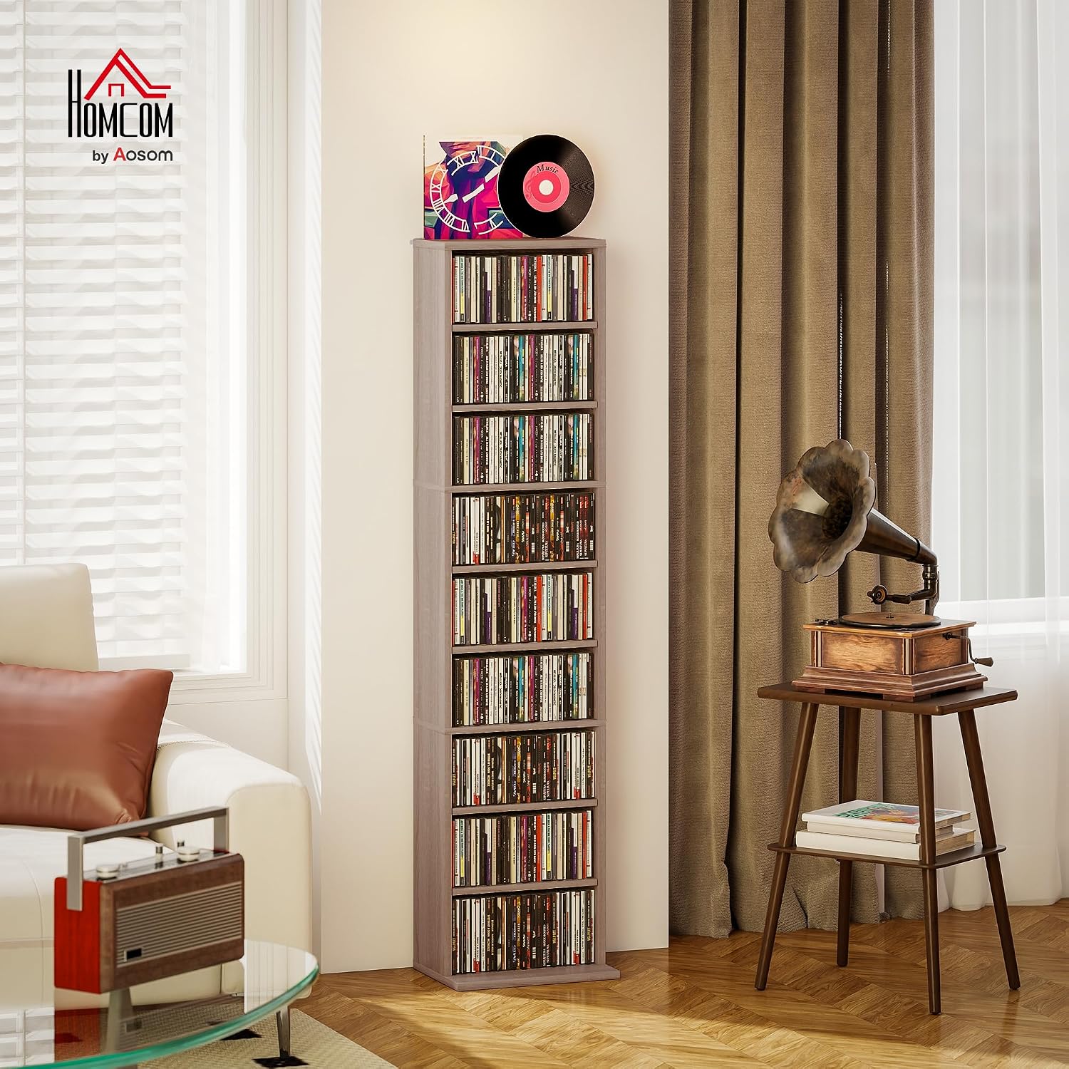 Detalle 2 de HOMCOM meuble de rangement CD/DVD avec étagères réglables (jusqu’à 260 CD / 120 DVD), 33 x 24 x 140 cm
