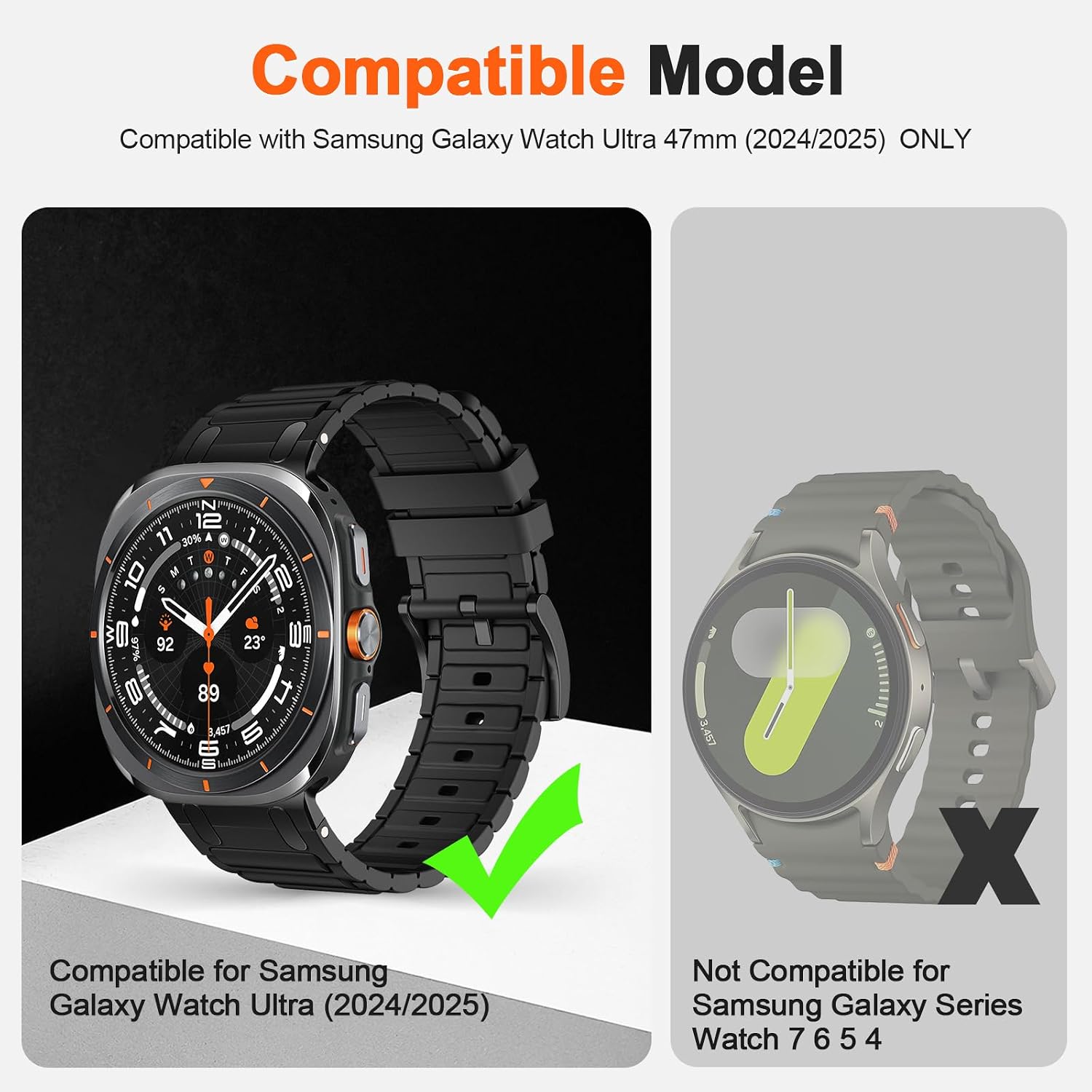 Detalle de XMUXI Rugged Silicone Strap for Samsung Galaxy Watch Ultra 47mm