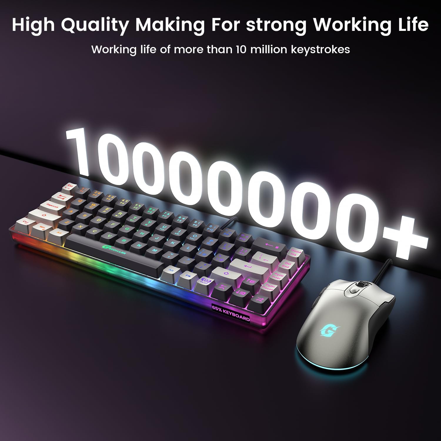 Thumbnail 3 de GEODMAER 65% Gaming Keyboard and Mouse Combo — Compact 65% Layout, RGB Backlit, 7200 DPI Wired Set