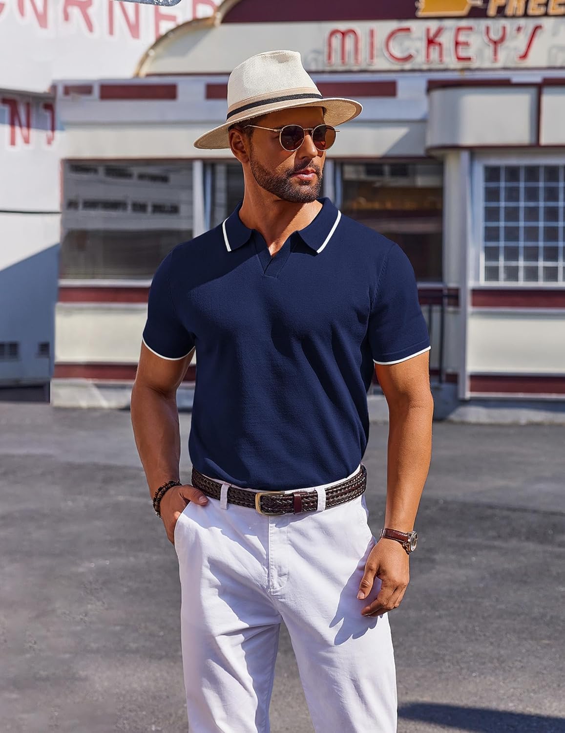 Detalle de COOFANDY Men's Short Sleeve Polo Shirt – Vintage Inspired Knit Polo for Everyday Comfort