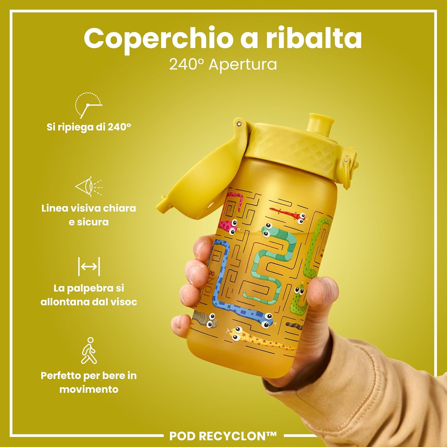 Detalle de Ion8 Borraccia per Bambini 350 ml – a prova di perdite, facile da aprire e lavabile in lavastoviglie