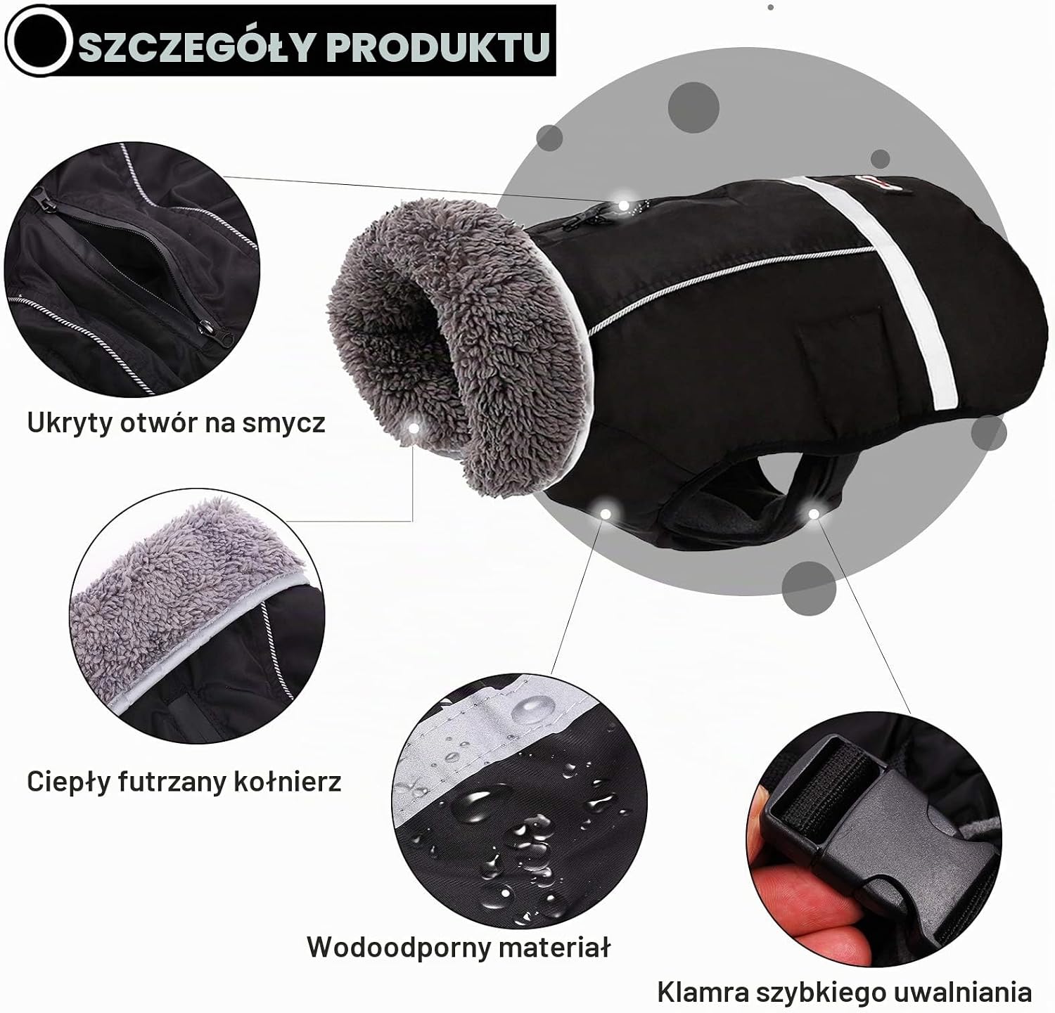 Detalle de QBLEEV płaszcz dla psa, rozmiar M, odblaskowy i wodoodporny z polarem