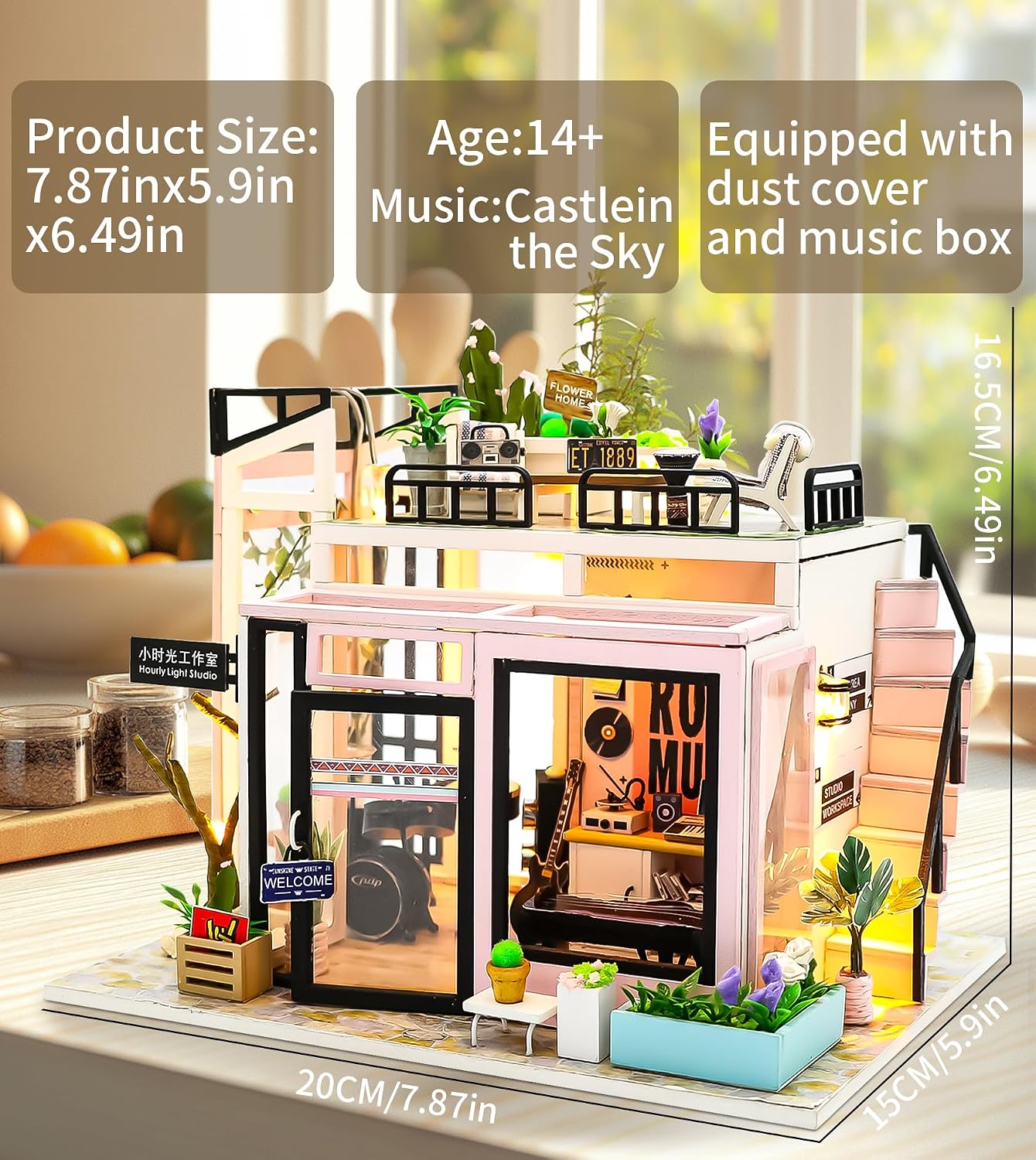 Detalle de Spilay Miniatur Haus „Zeit-Studio“ DIY Miniature House mit LED-Licht (Bastelset im Maßstab 1:24)