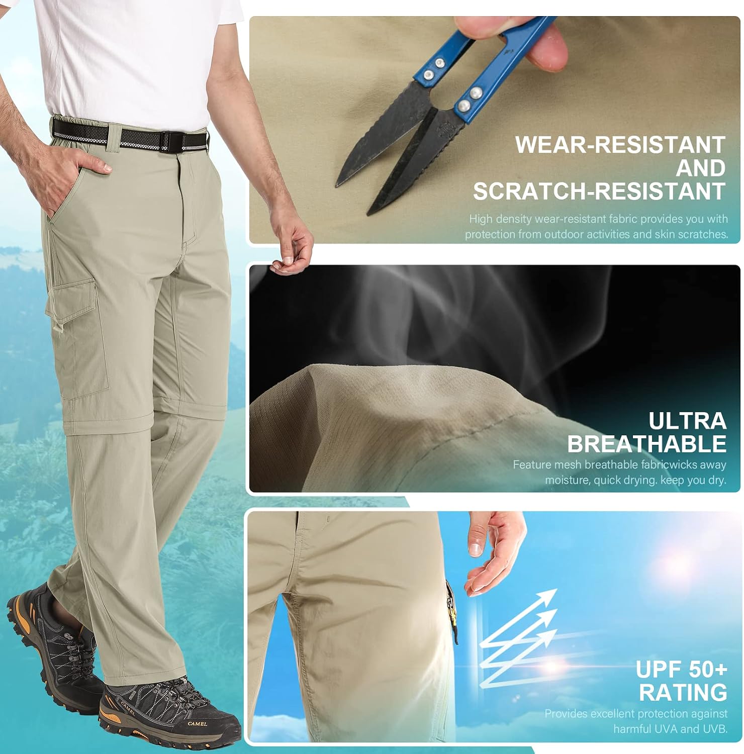 Detalle 2 de mosingle Men’s Walking Hiking Trousers (Safari Zip-Off Lightweight Quick Dry)