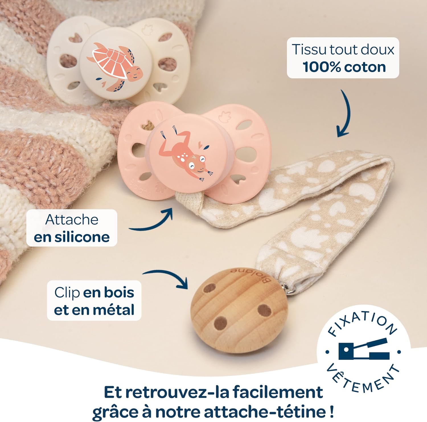 Thumbnail 5 de BIOLANE Tétines anatomiques animaux – Sucettes extra-fines 0 à 6 mois, rose et beige