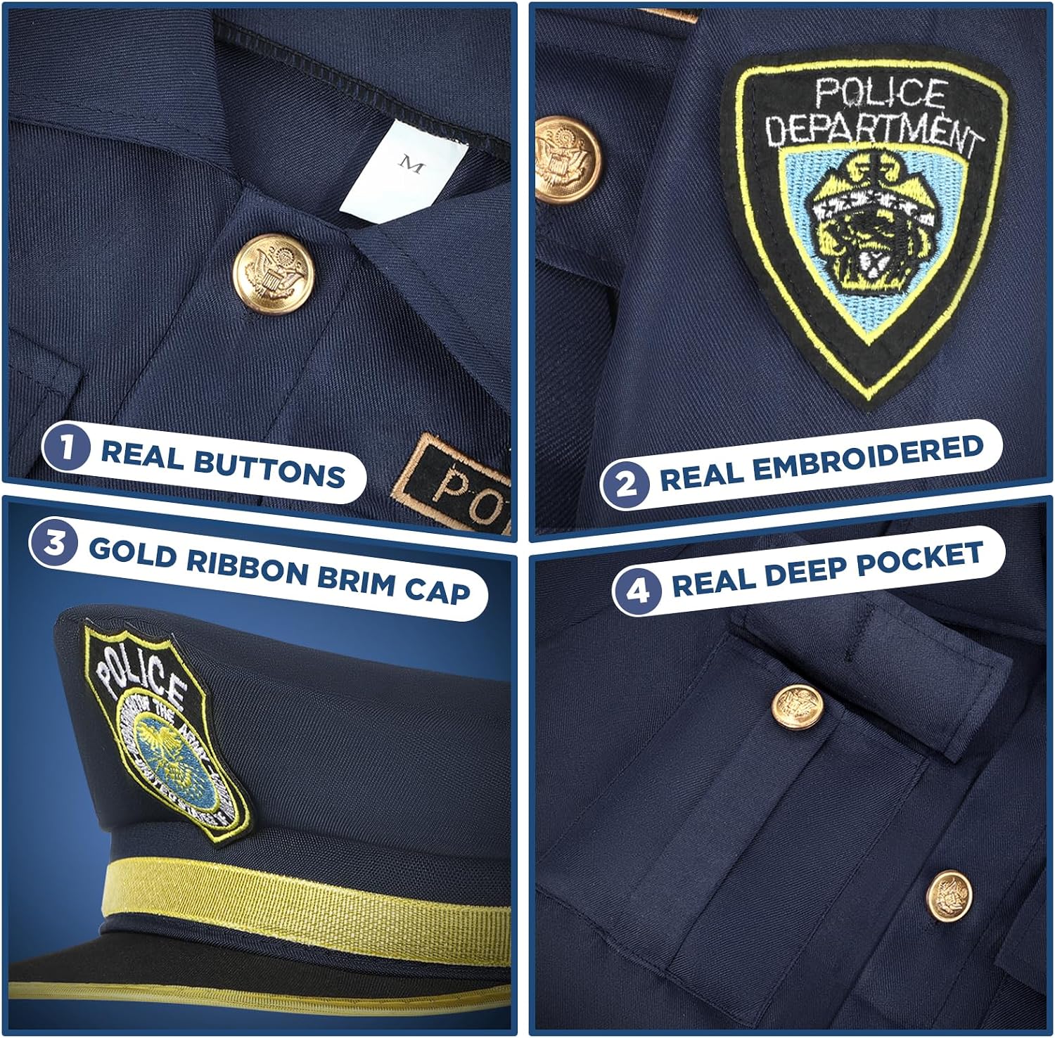 Detalle 2 de Tepsmigo Police Costume for Kids, Medium 5–7, with Light-Up Accessories