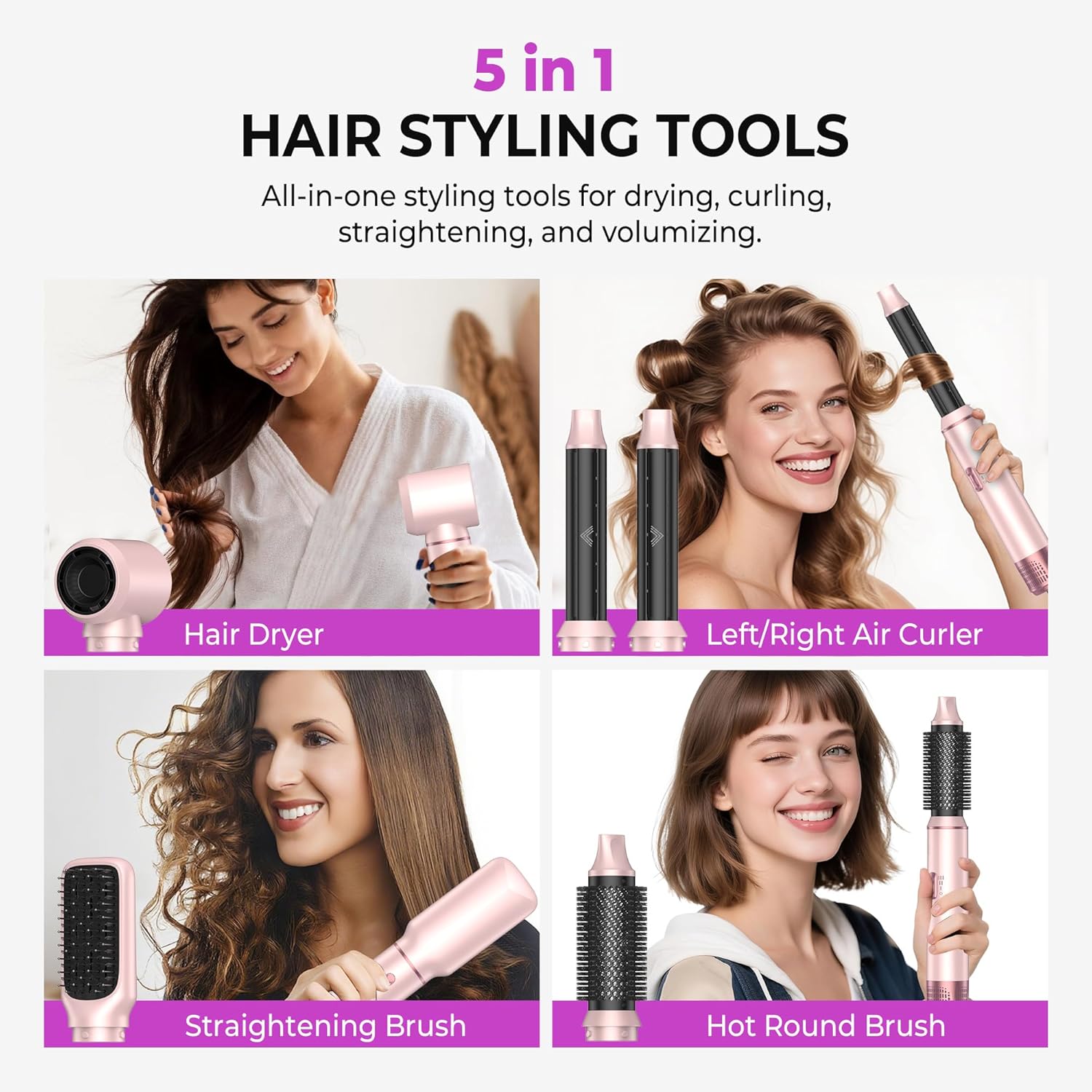 Thumbnail 5 de UMIGA Hairstyler 5 in 1 – Airstyler Haarstyler mit Lockenstäben, Glättbürste und mehr, Rosa
