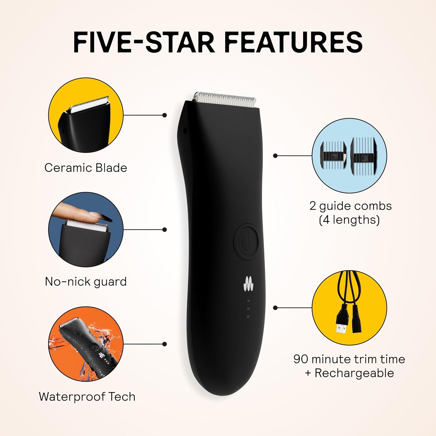 Thumbnail 2 de MERIDIAN The Trimmer Original – Electric Body Hair Trimmer for Men (Waterproof, Rechargeable, Onyx)