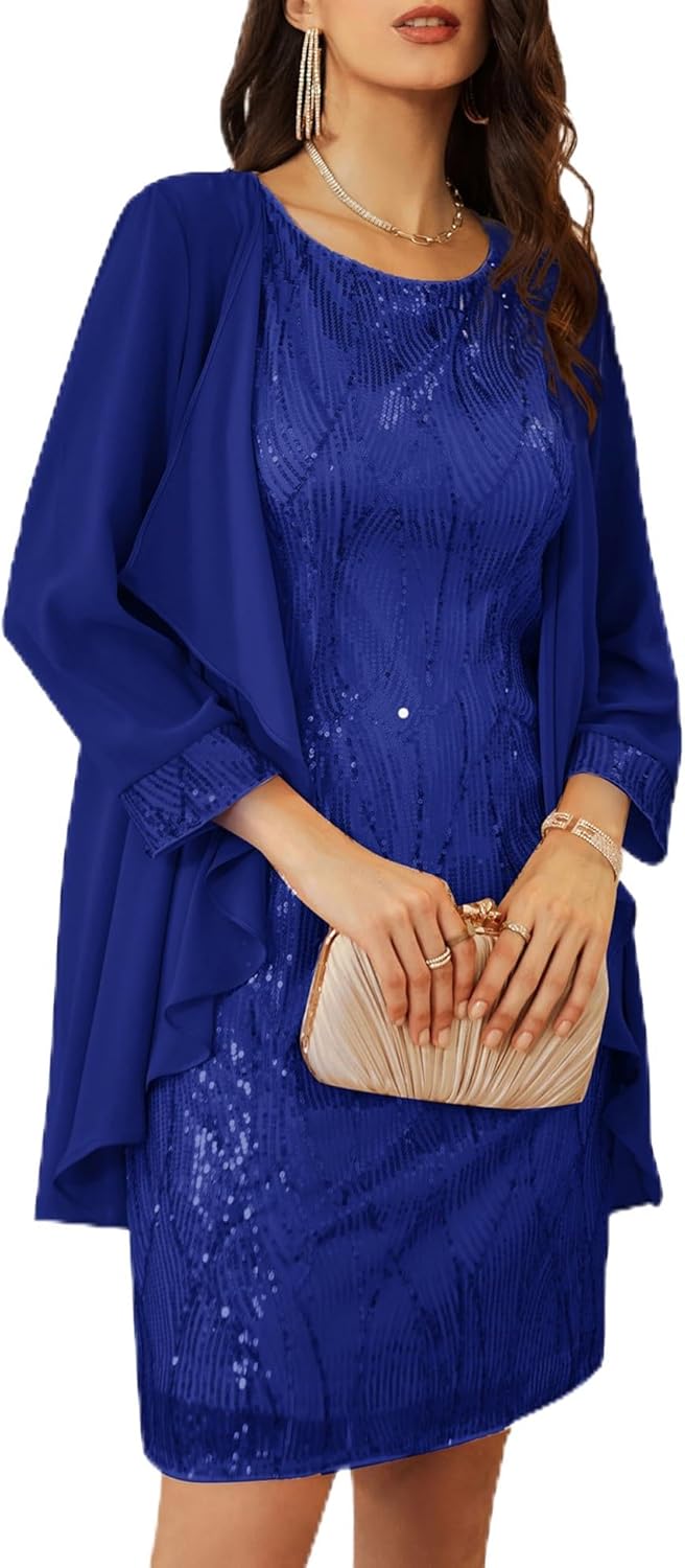 Detalle de GRACE KARIN Women's Sequin Two-Piece Jacket Dress — Knee-Length Formal Outfit