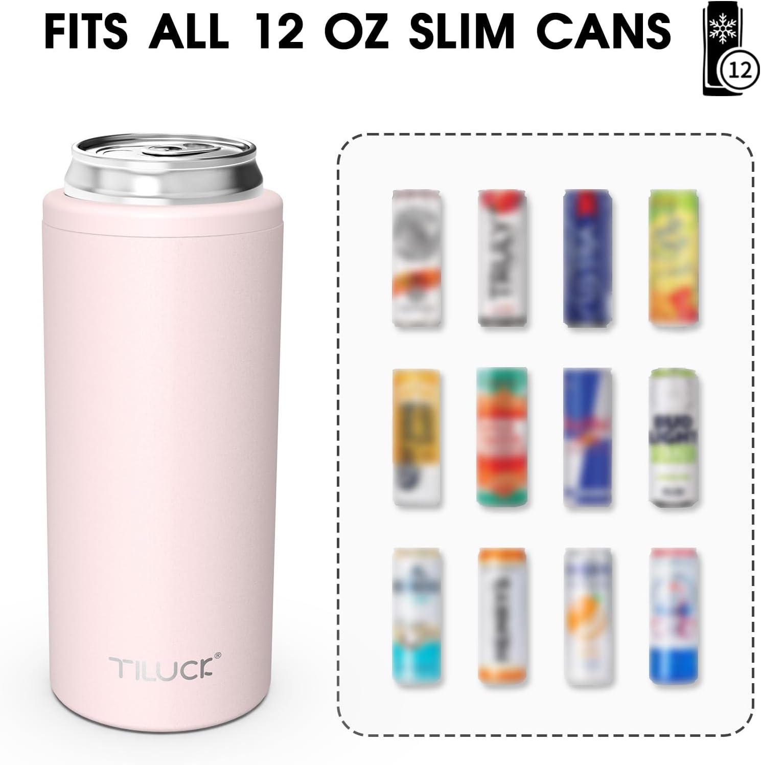 Thumbnail 2 de TILUCK Skinny Can Cooler: Stainless Steel Insulated Slim Cans (12 oz) in Frosted Pink