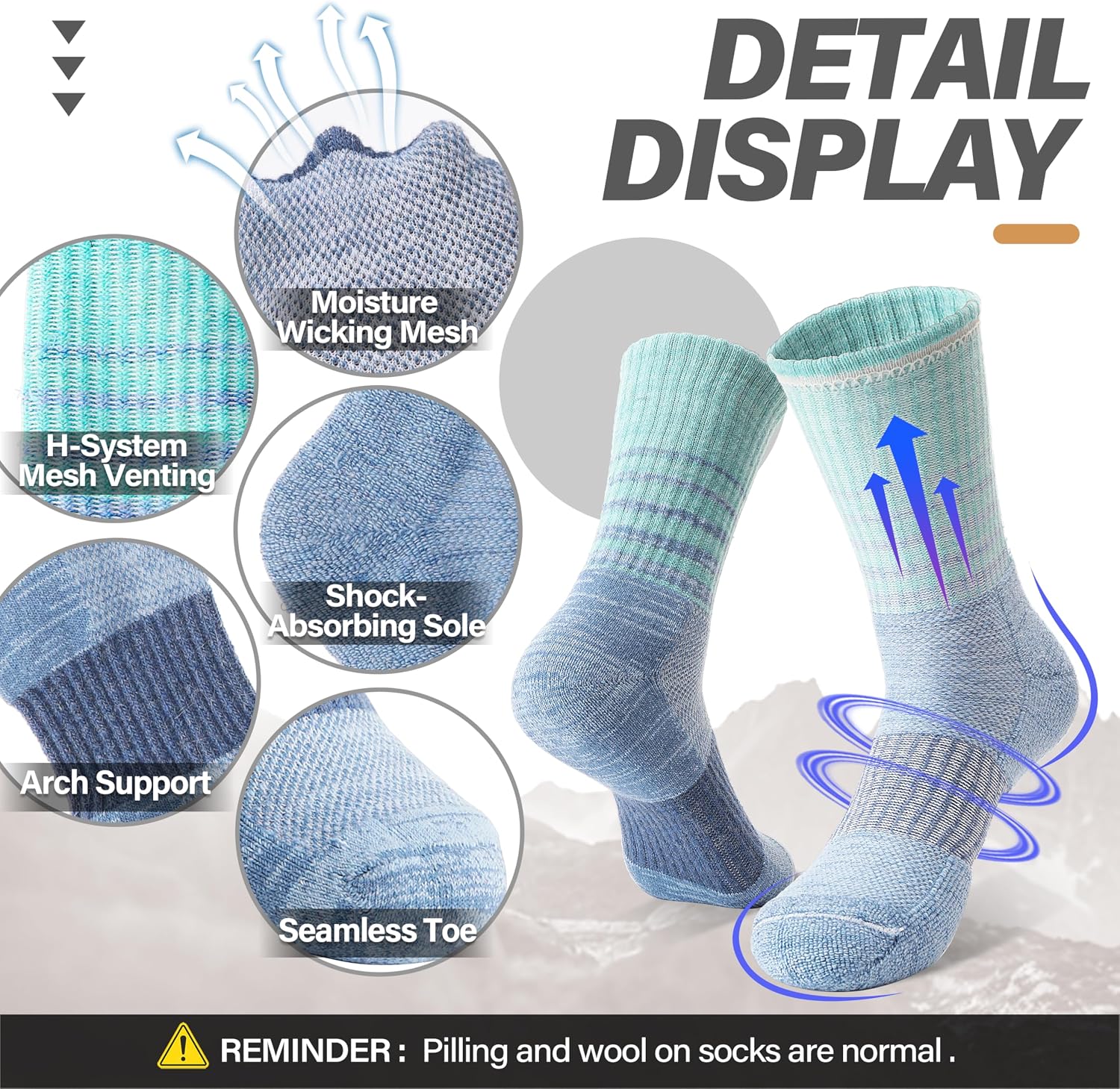 Thumbnail 3 de MOSEY KOSY Wool Walking Socks 5 Pairs