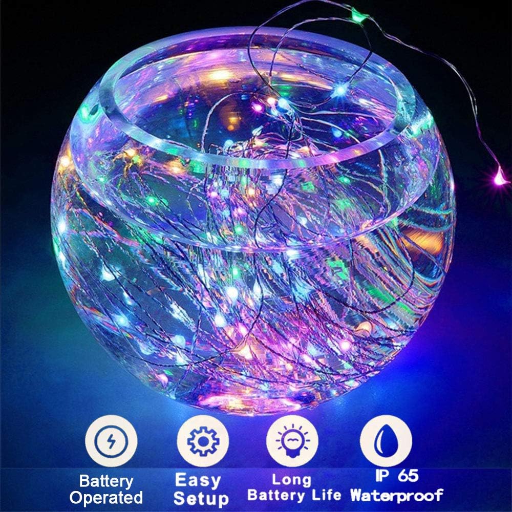 Thumbnail 1 de FANSIR Fairy String Lights (2 Set, 33ft, 100 LEDs per set) with Remote Control, 8 Modes, IP65 Battery Operated Silver Wire