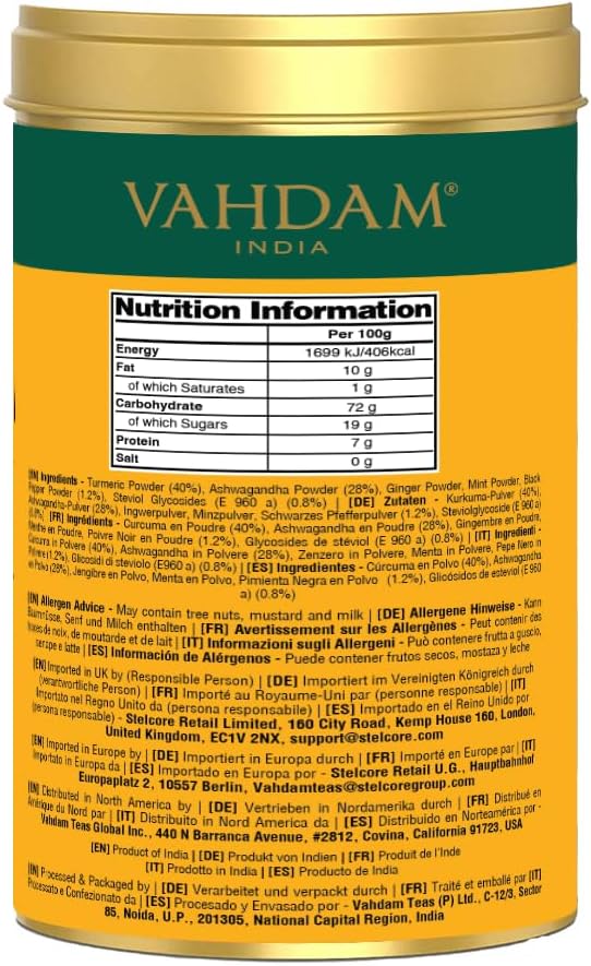 Detalle 2 de VAHDAM Golden Milk Latte in Polvere Curcuma & Ashwagandha – 100 g (40 tazze), senza caffeina e zuccheri aggiunti