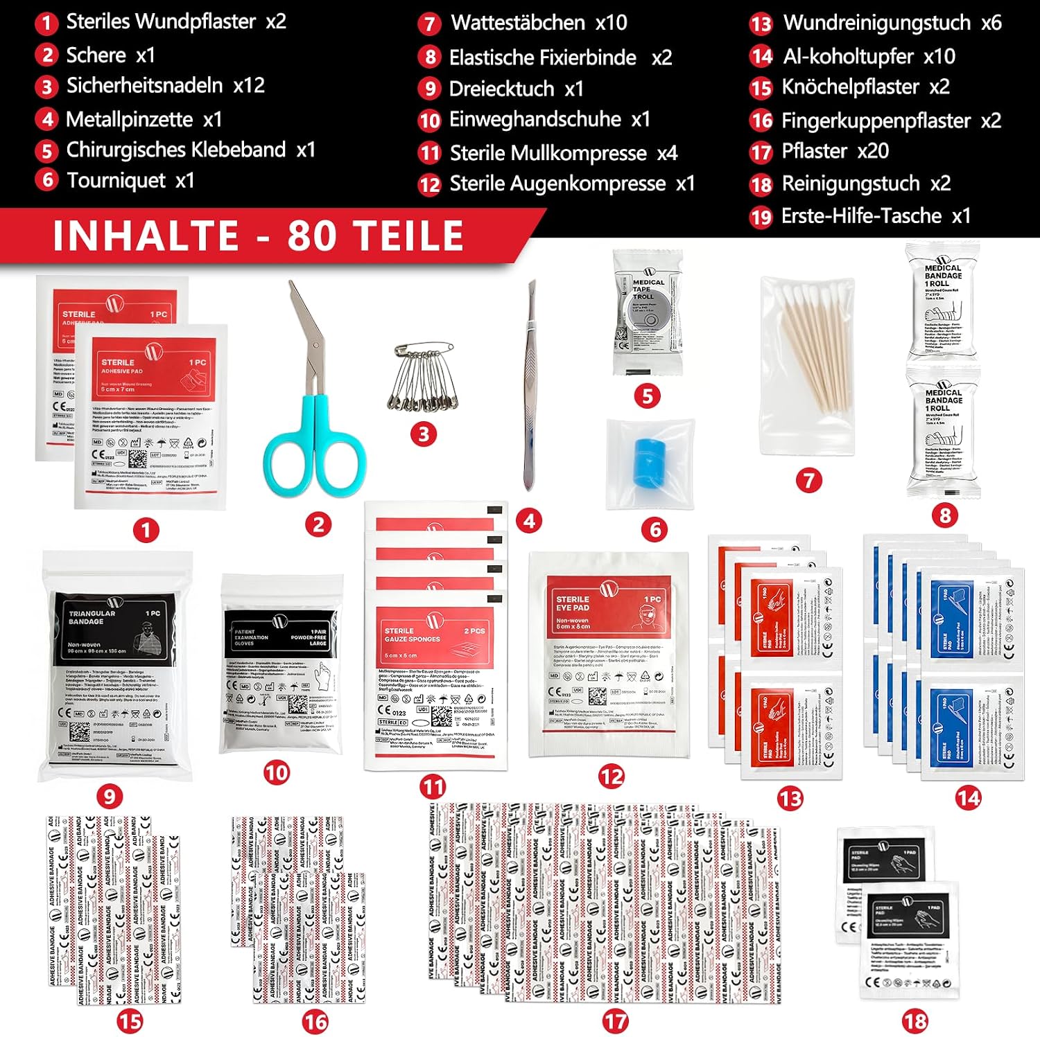 Detalle de SYNYOUR Mini Erste Hilfe Set mit 80 Teilen – kompakt, zuverlässig und vielseitig einsetzbar