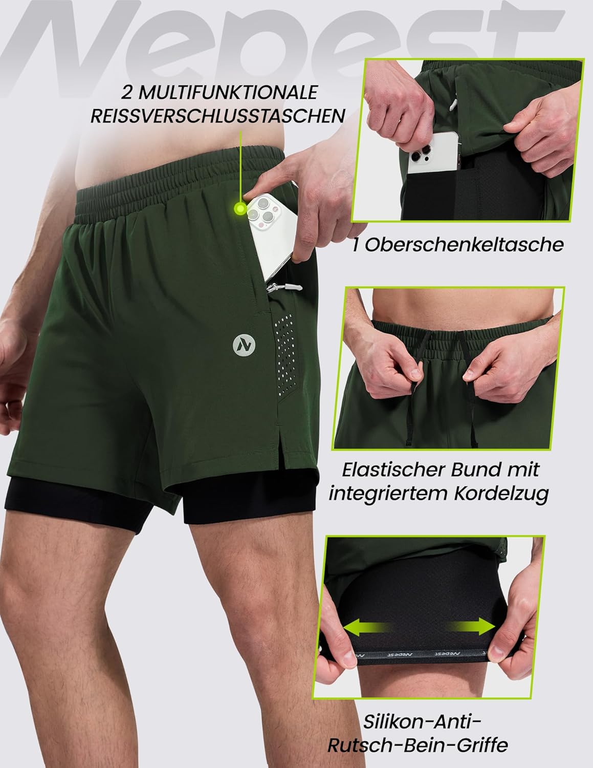 Thumbnail 2 de Nepest Herren MTB Shorts mit 4D Gel Polster, atmungsaktiv & schnelltrocknend – Mountainbike-Hose mit Taschen