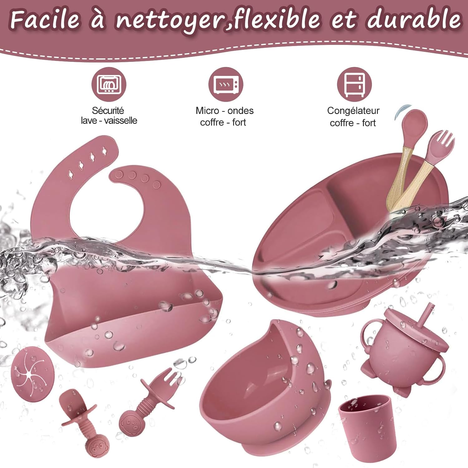 Thumbnail 2 de CUBTEM Set Pappa Svezzamento 12 pezzi: ciotola e piatti con ventosa, bavaglini in silicone e posate