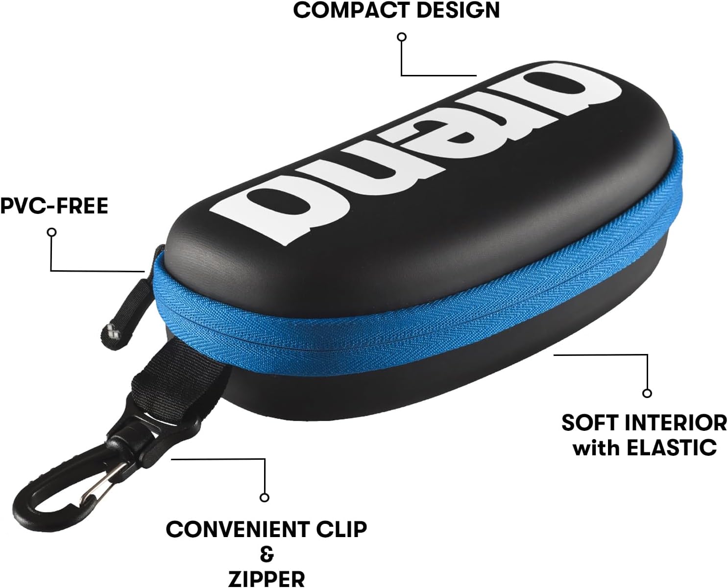 Detalle 1 de Arena Swim Goggle Case – Étui rigide noir pour lunettes de natation (19 x 8 x 6 cm)