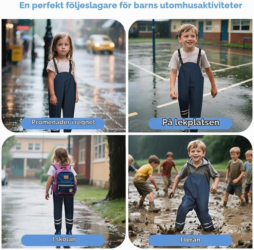 Thumbnail 6 de BSBUY lätta regnbyxor för barn utan hängslen, med reflexränder