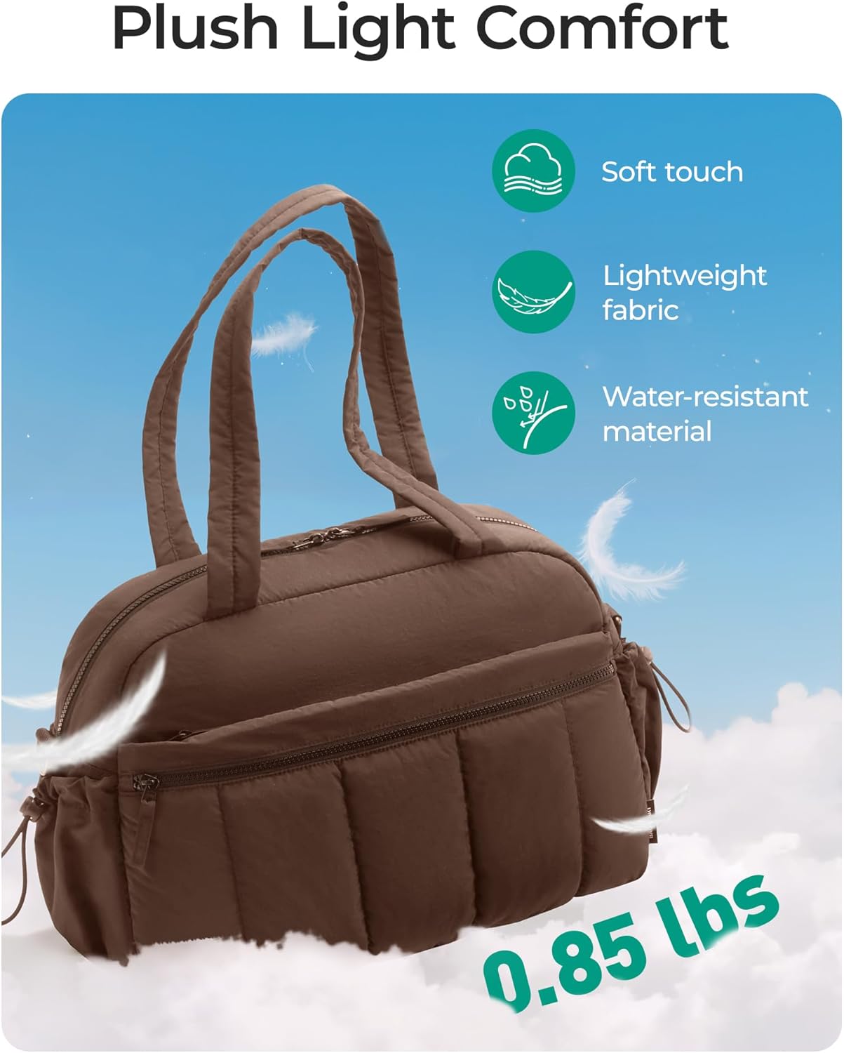 Detalle 2 de BAGSMART Women’s Gym Bag 24L Weekend Travel Bag with Wet Pocket (Coffee Brown) — underseat cabin bag for EasyJet & trolley sleeve