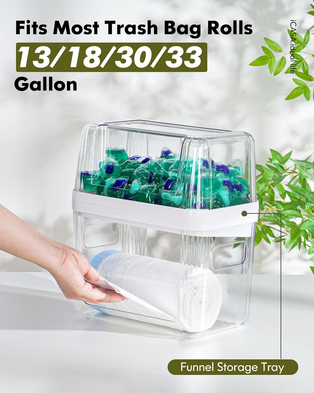 Detalle de iCASA 3-in-1 Trash Bag Dispenser & Dishwasher Pod Organizer (Clear Acrylic)