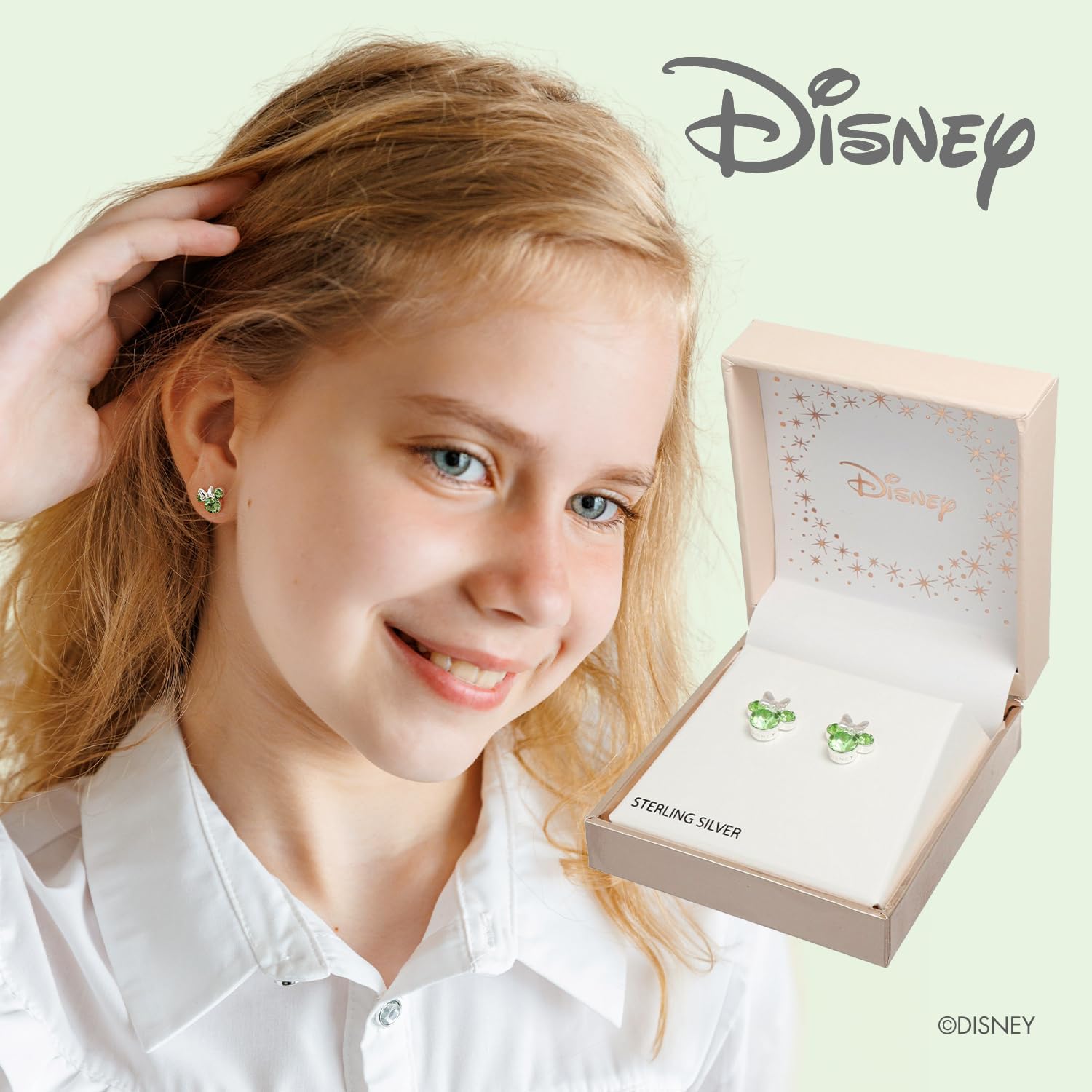 Detalle de Orecchini Minnie Mouse a Bottone con Pietra Portafortuna in Argento 925 – Disney