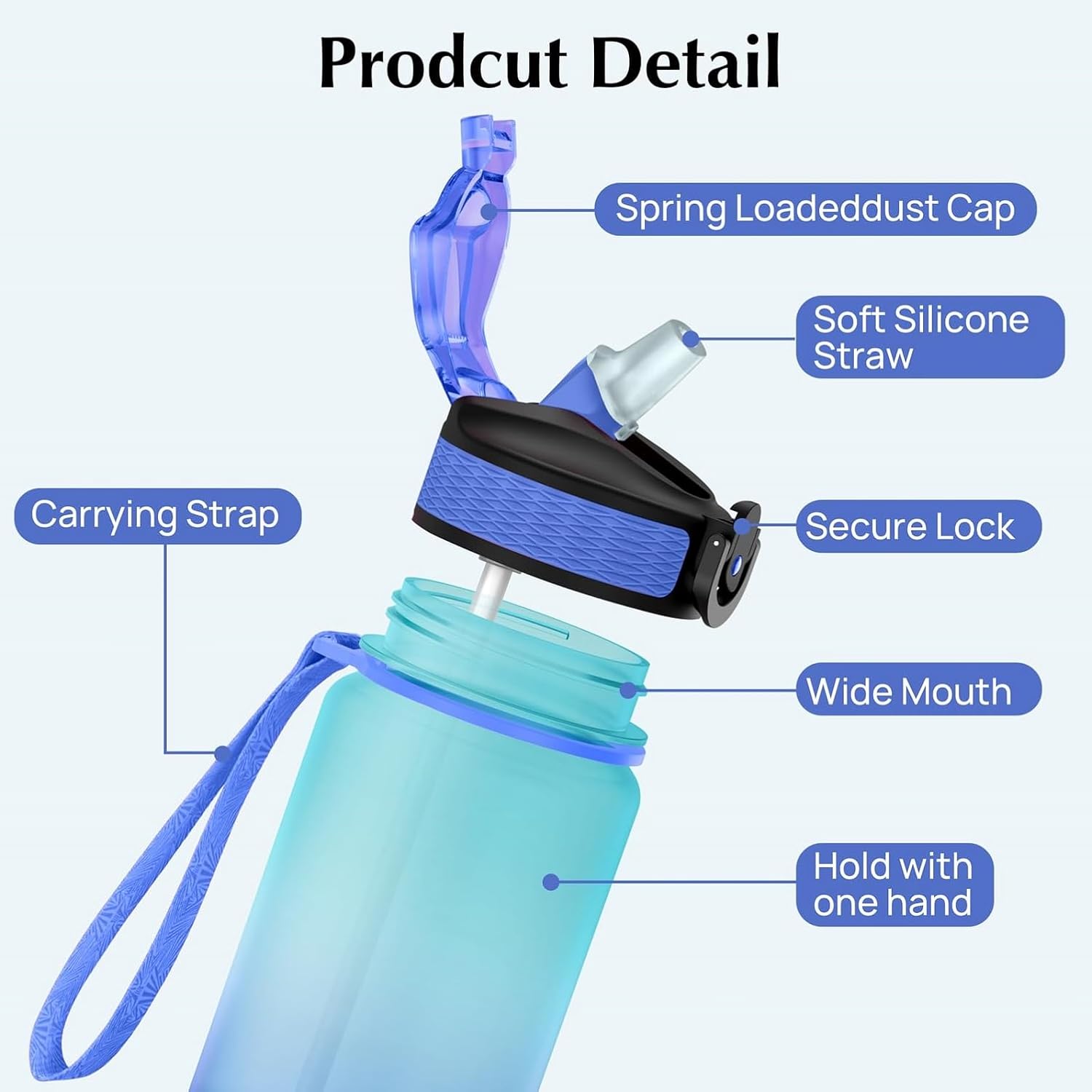 Thumbnail 2 de NAVTUE 1L Water Bottle with Straw and Time Markings