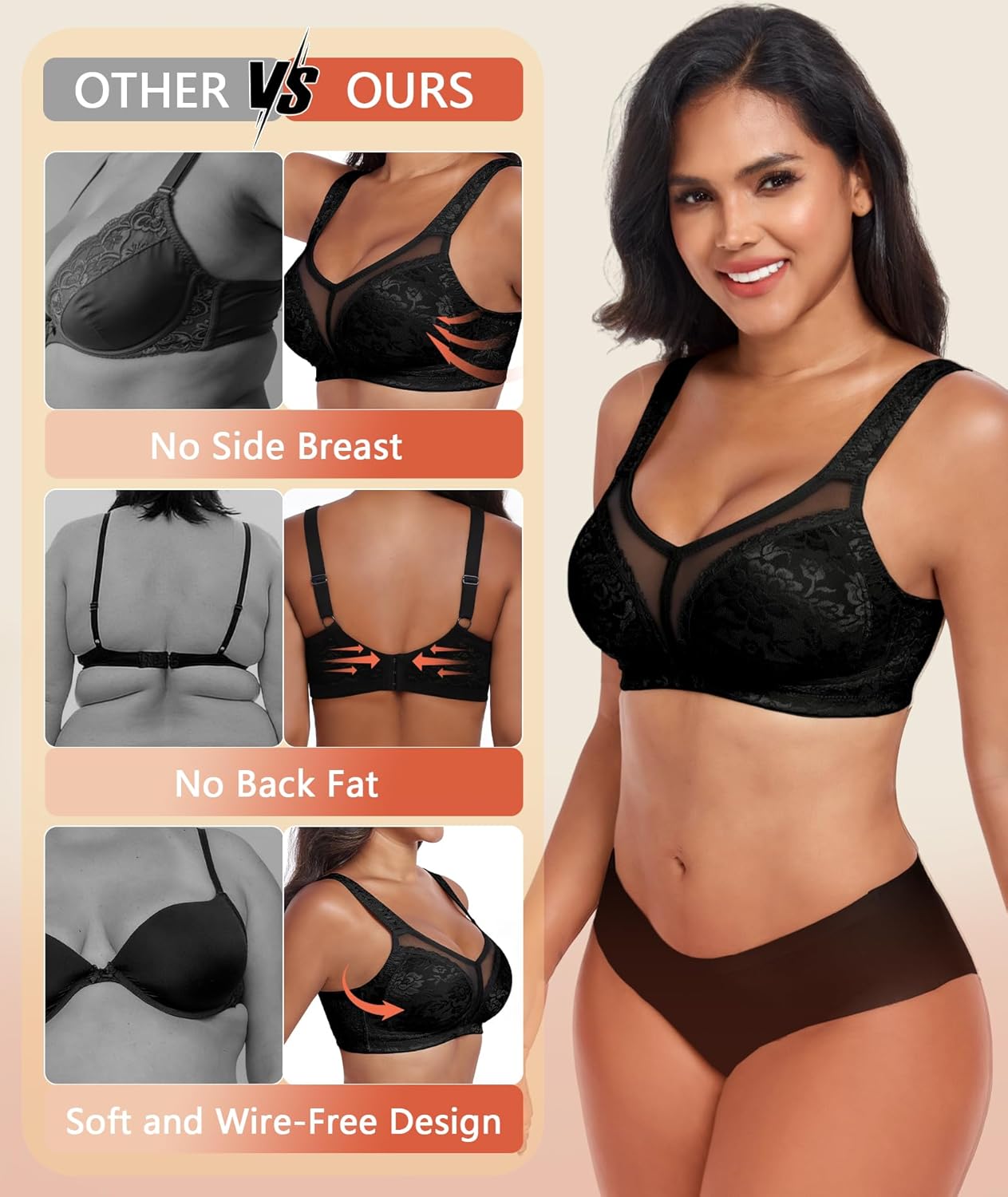 Thumbnail 5 de UPGAMR Full Coverage Minimizer Bras (Wirefree) – Lace Jacquard Plus Size Support, Large Bust