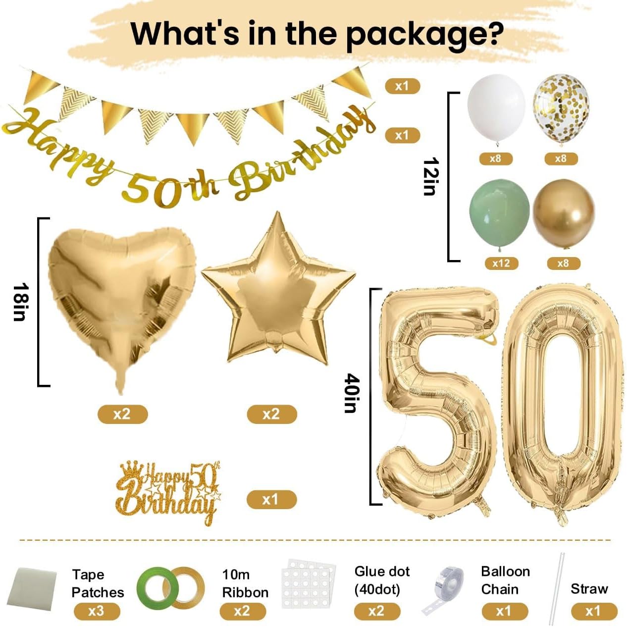 Detalle de 50th Birthday Decorations for Women & Men - Green & Gold Party Kit
