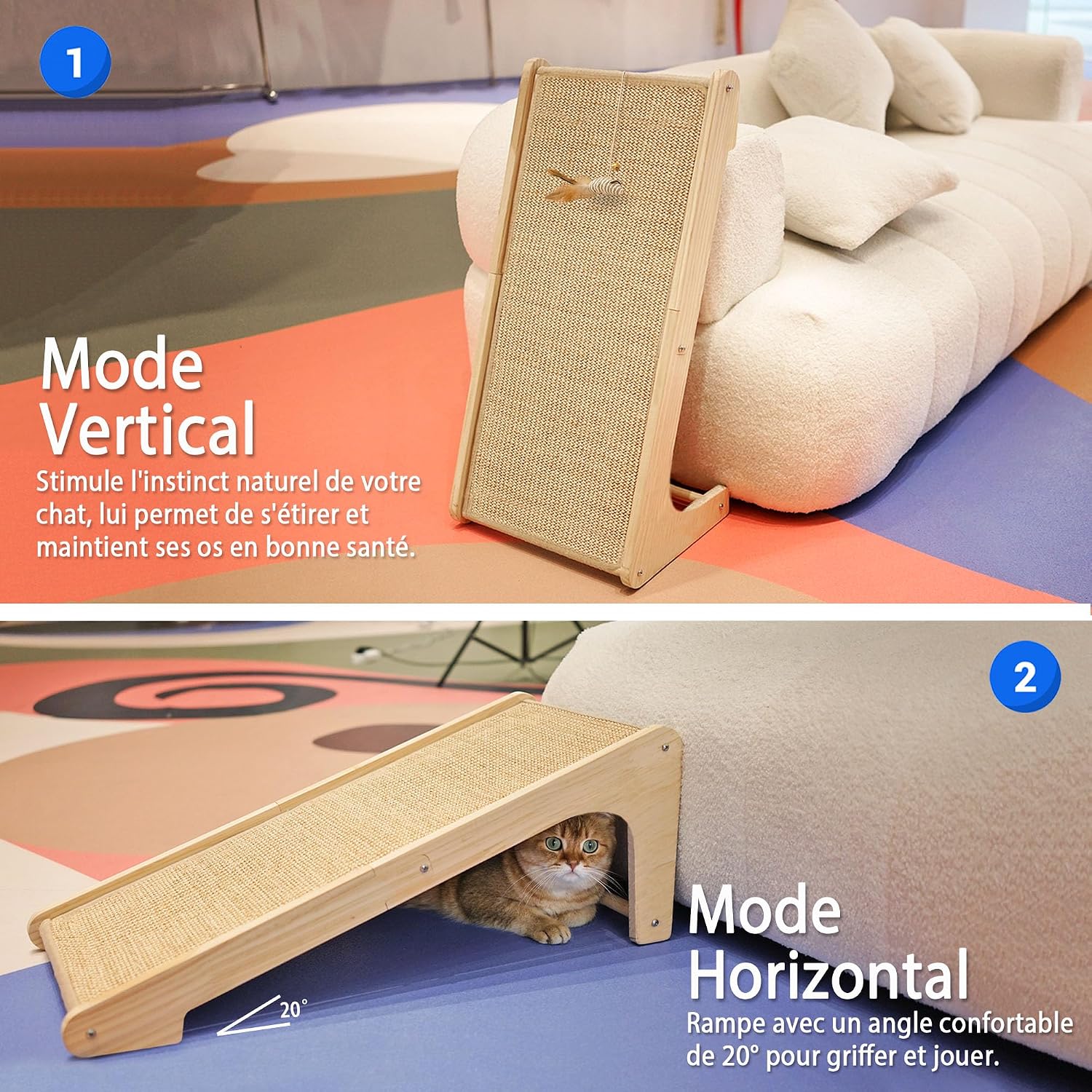 Thumbnail 5 de PETKARAY Griffoir pour chat en forme de L avec sisal naturel et fixation murale