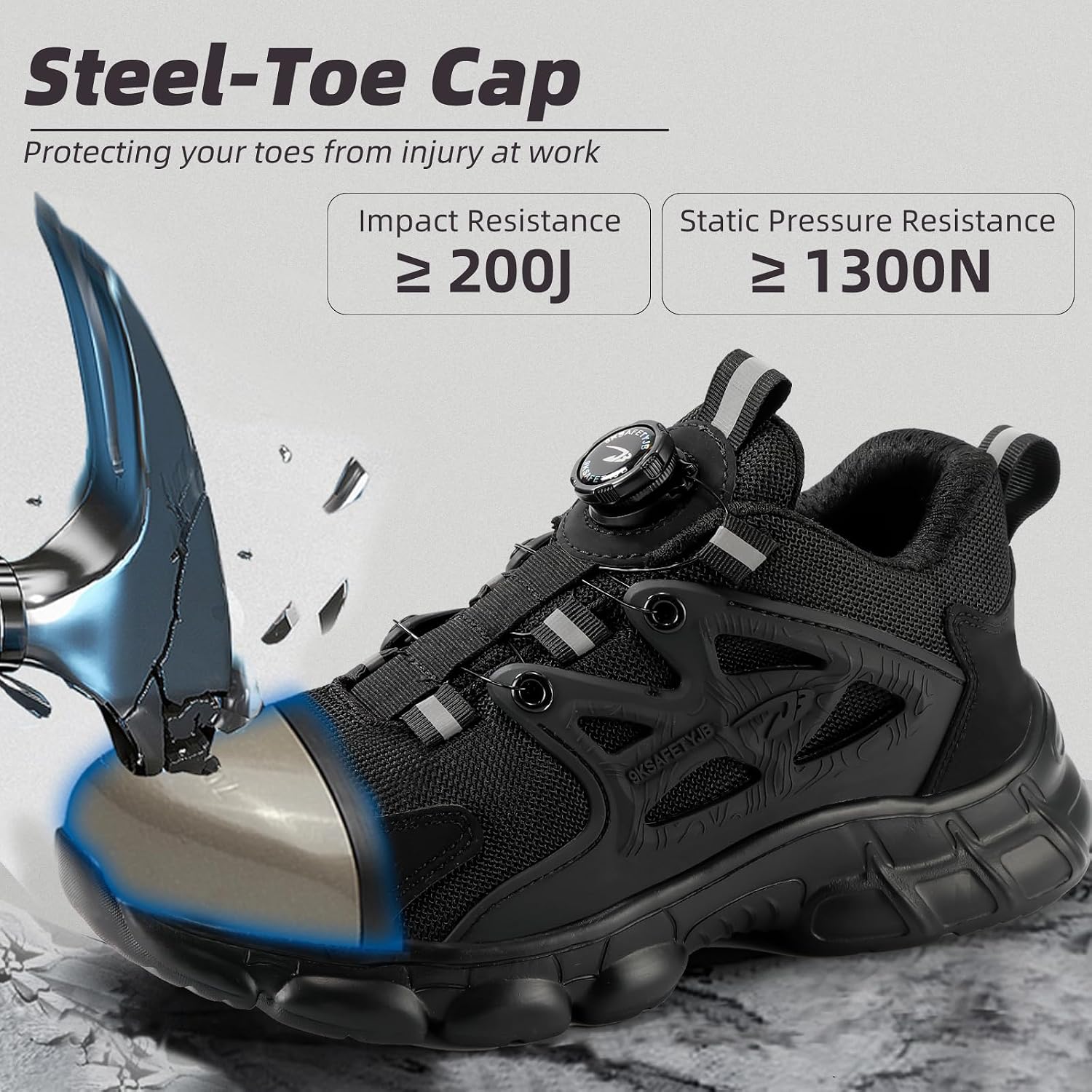 Detalle 2 de Steel toe cap safety trainers with Kevlar midsole, anti-slip grip and swivel buckle laces
