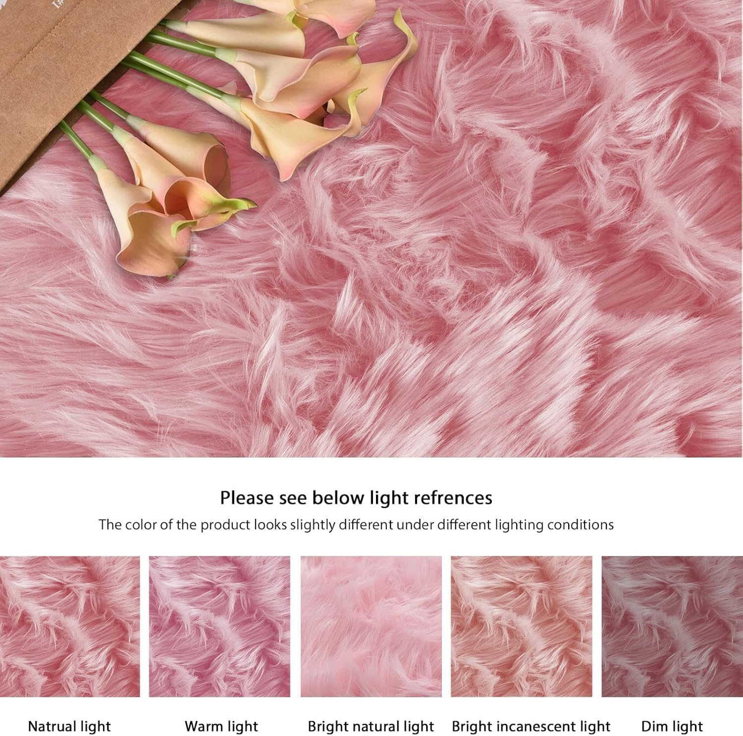 Thumbnail 5 de ORINOVA Tapis Rose 60x180 cm en fausse peau de mouton (faux mouton/moumoute) pour descente de lit