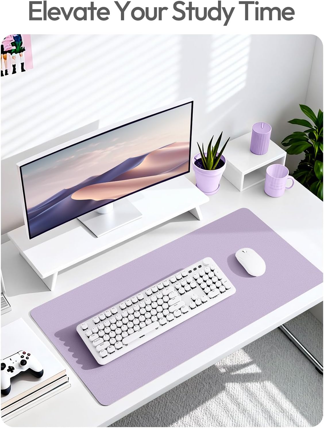 Thumbnail 5 de YSAGi 23.6" x 13.8" PU Leather Desk Pad, Light Purple, Waterproof