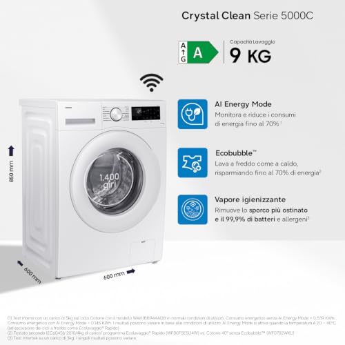 Detalle de Samsung Lavatrice Crystal Clean WW90CGC04DTEET: lavaggio ecologico con Ecobubble, vapore e connettività Wifi da 9 kg